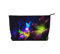 Blue Purple Flower Butterfly Zipper Closure Corduroy Makeup Bag Multifunctional Organizer 22x7x17cm for Travel Camping Vacation Fitness