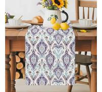 Blue Purple Flower Table Runner 16x72 Inches Long Vintage Boho Floral Texture Cotton Linen Table Runner Burlap Style for Dinner Table Party Decor Tabletop Decorations