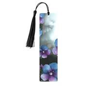 Blue Purple Flowers and Green Leaves Metal Bookmarks with Tassels,Pendant Unique Handmade Bookmark Craft DIY Wooden Bookmarks Cute Hanging Tags Ornaments for Book Lovers Birthday Teachers Gift