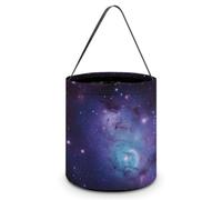 Blue & Purple Galaxy Halloween Trick Or Treat Bag Reusable Candy Tote | Reinforced Polyester, Collapsible & Machine Washable, 8x8" Spacious, Wide Handles for Small Hand, Reusable Year After Year