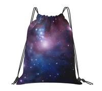 Blue & Purple Galaxy Print Men Women String Backpack Foldable Swimming Bags Lightweight Drawstring Backpack For Football Climbing Holidays