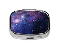 (Blue & Purple Galaxy) Square Pill Box with 2 Compartment Small Pill Organizer Portable Pill Case Vitamin Containers, Travel Essentials 5.5x4x1.8 cm