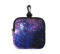 Blue & Purple Galaxy Square Zipper Pouch with All-Over Print,Waterproof Rubber-Fabric, Lightweight Durable Small Organizer Bag for Coins, Cards, Keys