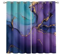 Blue Purple Gold Curtains Opaque Set of 2, Luxury Marble 3D Blackout Curtains with Eyelets Cold and Heat Resistant for Kids Room Boys Girls Bedroom Window Decoration 2 x 140W x 260H cm