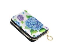 Blue Purple Hydrangea Flowers Women Wallet Small RFID Blocking Credit Card Holder Zip Around Travel Cash Wallet with Coin Pocket
