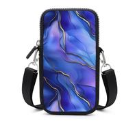 Blue Purple Jade Texture Gold Stripes Small Crossbody Bag Adjustable Mobile Phone Bags Wallet Pouch Shoulder for Women Men