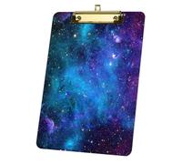 Blue Purple Nebula Plastic A4 Clipboard Acrylic Clipboard Office Supplies Students Teachers Clipboards Holder Low Profile Clip A4 Letter Size 9x12.5 Inch Fashion Design Starting School Gifts