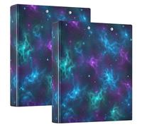 Blue Purple Nebula Space 3 Ring Binders 1 1/2 Inch Hold 200 Sheets Cute Floral Portfolio Ring Round Ring Recipe Binder, 12.4x10.63x2.36inch, 1 Pack