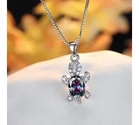 Blue Purple Oval Zircon Pendant Rainbow Stone Cute Turtle Necklaces For Women Fashion Jewelry Multicolor Crystal Animal Necklace