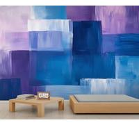 Blue Purple Print Mural Wallpaper, Modern Abstract Wall Mural, Oil Painting Bedroom Wallpaper, Blue Purple Wall Decor - 300x210cm (Not Peel n' Stick)