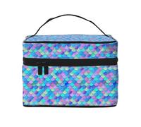 Blue Purple Rainbow Fish Scale Print Makeup Bag Toiletry Bags, Cute Cosmetic Bags for Women, Large Travel Make Up Organizer Bag