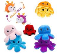 (Blue Purple) Reversible Octopus Plush Toy Soft Double-Sided Happy Sad Cute Mini Cuddle Flip