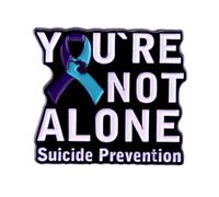 Blue & Purple Ribbon Enamel Pins - 'You're Not Alone' Suicide Prevention Brooch Badges for Mental Health Awareness Events & Parties