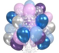 Blue Purple Silver Balloons, 60PCS Snowflake Balloons with Metallic Pearl Blue Purple Party Balloon for Girls Birthday Winter Snow Wonderland Party Decorations