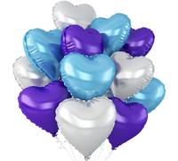 Blue Purple Silver Heart Balloons,12Pcs 18Inch Blue Silver Purple Heart Shaped Foil Helium Polyester Film Balloons for Baby Shower Birthday Anniversary Wedding Engagement Party Decorations