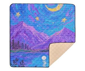 Blue-Purple Starry Sky Soft Padded Baby Gym & Activity Mat for Indoor Outdoor Portable Playroom Activity Mat for Babies Infants Toddlers, 50'' x 50''