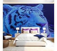 Blue-Purple Stripes Murals Photo Wallpaper Animal Tiger Non-Woven Premium Art Print Fleece Wall Mural Poster Picture Design Modern Boy Girl Bedroom Home Decor 350 x 256cm