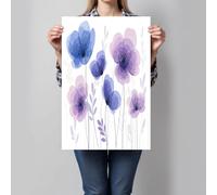 Blue-Purple Unframed Canvas Wall Art -Translucent Petals Artwork, Waterproof Modern Print, Simple Watercolor Wall Decoration for Living Room, Bedroom Pictures for Walls - 16x12in