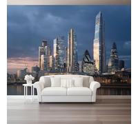 Blue-Purple Wall Mural, HD Fantasy Wallpaper - Non-Woven Large Photo Mural for Kids Room Bedroom, Modern London City Building Night View Tear-Resistant Decor300 x 210 cm