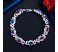 (blue,purple) WWJ Rainbow Mystical Cubic Zirconia Leaf Design Tennis Bracelet for Women