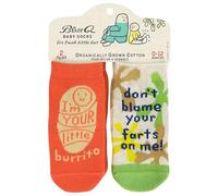 Blue Q - Baby socks set, two unique and fun gender neutral designs, organically grown cotton, baby showers, I'm your little burrito/farts, 0-12 Meses