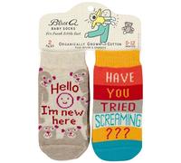 Blue Q - Baby socks set, two unique and fun gender neutral designs, organically grown cotton, baby showers, Hi I'm new here / Screaming, 0-12 Meses