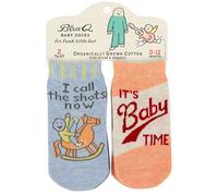 Blue Q - Baby socks set, two unique and fun gender neutral designs, organically grown cotton, baby showers, I Call the Shots / Baby Time, 0-12 Meses
