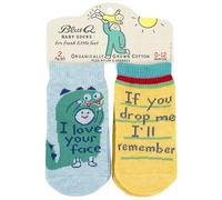 Blue Q - Baby socks set, two unique and fun gender neutral designs, organically grown cotton, baby showers, I Love Your Face / Drop Me, 0-12 Meses