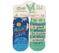 Blue Q - Baby socks set, two unique and fun gender neutral designs, organically grown cotton, baby showers, Could save the world/Take , 0-12 Meses