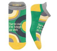 Blue Q Funny Athletic No-Show Sneaker Socks. Unisex. Compression Band, Seamless Toe., Turns Out I'm Tough as , S-M