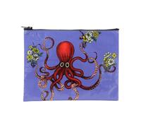 Blue Q Zipper Pouch Cosmetic Bag for Women, Travel and Everyday Essentials, Purse Accessory Storage for Makeup or Toiletries, Made from 95% Recycled Plastic, Octopus, 7.25" h x 9.5" w