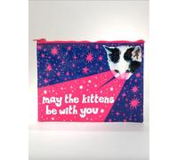 Blue Q Zipper Pouch, Made from 95% Recycled Material, 7.25" h x 9.5" w, Colorful Chunky Zipper, May The Kittens Be With You, Classic