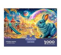 Blue Rabbit in A Bubble, with A Playground Under A Moonlit Sky 1000-Piece Jigsaw Puzzle Fairy Tale Rabbit - Family Puzzle Game for All Ages 70x50cm/1000pcs