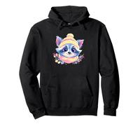 Blue Raccoon Winter Portrait Lover Graphic Yellow Pink Scarf Pullover Hoodie