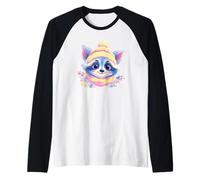 Blue Raccoon Winter Portrait Lover Graphic Yellow Pink Scarf Raglan Baseball Tee