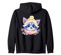 Blue Raccoon Winter Portrait Lover Graphic Yellow Pink Scarf Zip Hoodie