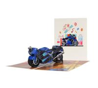 Blue Racing Motorcycle 3D Pop Up Greeting Card