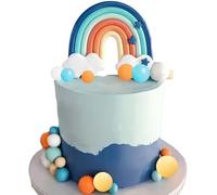 Blue Rainbow Cake Toppers, Qoadwem 14pcs Blue Rainbow Cake Toppers With Blue Orange White Balls For Blue Dog Birthday Cake Decorations Baby Shower Party Supplies