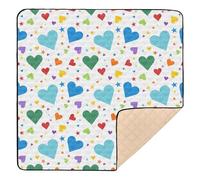 Blue Rainbow Hearts Colorful Large Non-Slip Foldable Baby Play mat for Indoor Outdoor Portable Foldable Baby Kick Crawling Mat for Babies Infants Toddlers, 50'' x 50''con Musica para