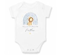 Blue Rainbow Jungle Lion Personalised Baby Boy Clothing (Choose from: Baby Vest | Babygrow | Hat | Blanket | Printed Gift Box) (Baby Vest: White, 0-3 Months)