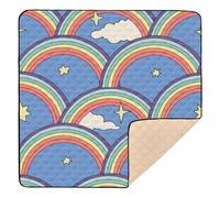 Blue Rainbow Stars Soft Foam Baby Activity Play Mat for Floor Portable Baby Kick Crawling Mat for Babies Infants Toddlers, 50'' x 50''