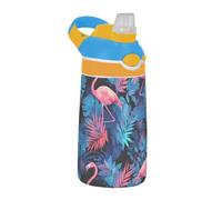 Blue Rainforest Flamingo Sports Water Bottle with Straw Portable Travel Water Bottle for School Boys Girls Botella de agua para ni?os