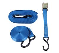 Blue Ratchet Cargo Strap with Metal Buckle for Car Tiedowns | Polyester Build, Stainless Steel Hooks, Compact Form, Easy Installation, Load Bearing Support, Moving Appliances
