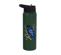 Blue Raven Crow Perched Branch Dark Wildlife Gothic Bird Stainless Steel Insulated Water Bottle