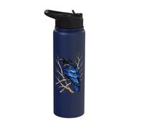 Blue Raven Crow Perched Branch Dark Wildlife Gothic Bird Stainless Steel Insulated Water Bottle