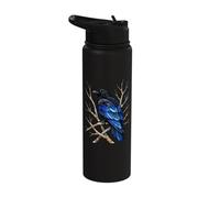 Blue Raven Crow Perched Branch Dark Wildlife Gothic Bird Stainless Steel Insulated Water Bottle