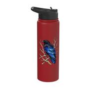 Blue Raven Crow Perched Branch Dark Wildlife Gothic Bird Stainless Steel Insulated Water Bottle