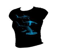 Blue Ray T-Shirts Women's Great Hammerhead Shark, Deep Blue Pacific Ocean Scuba Diving T-Shirt Black Small