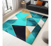 Blue Rectangle Area Rug - Abstract Geometric Pattern Triangle, Soft Flannel Low Pile Carpet for Living Room Bedroom Office, Machine Washable Large Rug with Non-Slip Backing, 160 x 230 cm