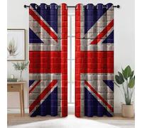 Blue Red 100% Blackout Curtains, Minimalist Union Jack brick wall Print Summer Thermal Insulated Curtain, W 46" x L 90" (2 Panels) Eyelet Noise Reducing Curtains for Bedroom Living Room Office Window